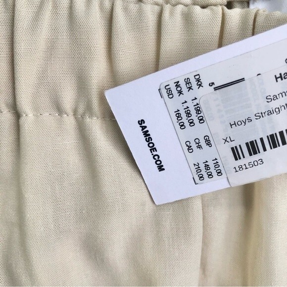 Samsoe Hoys Straight Leg Pants Trousers Pull On Neutral Beige Linen Blend XL NWT - Picture 5 of 7